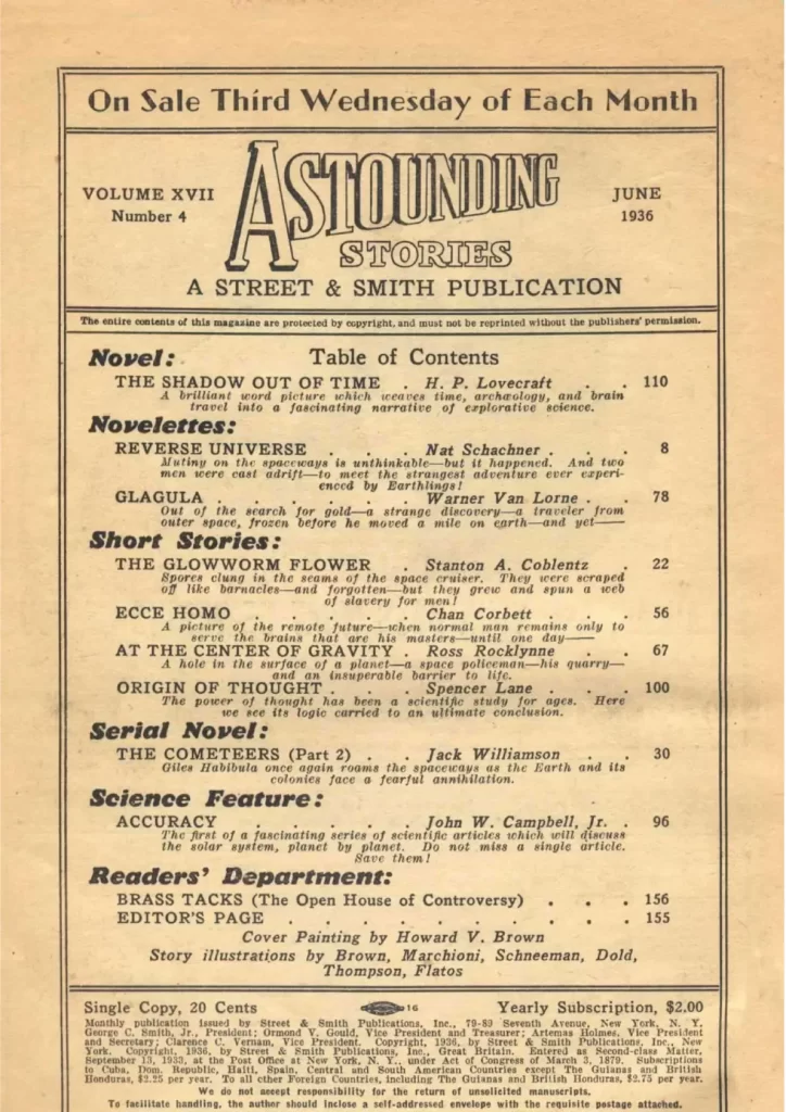 Astounding Stories june 1936 contents